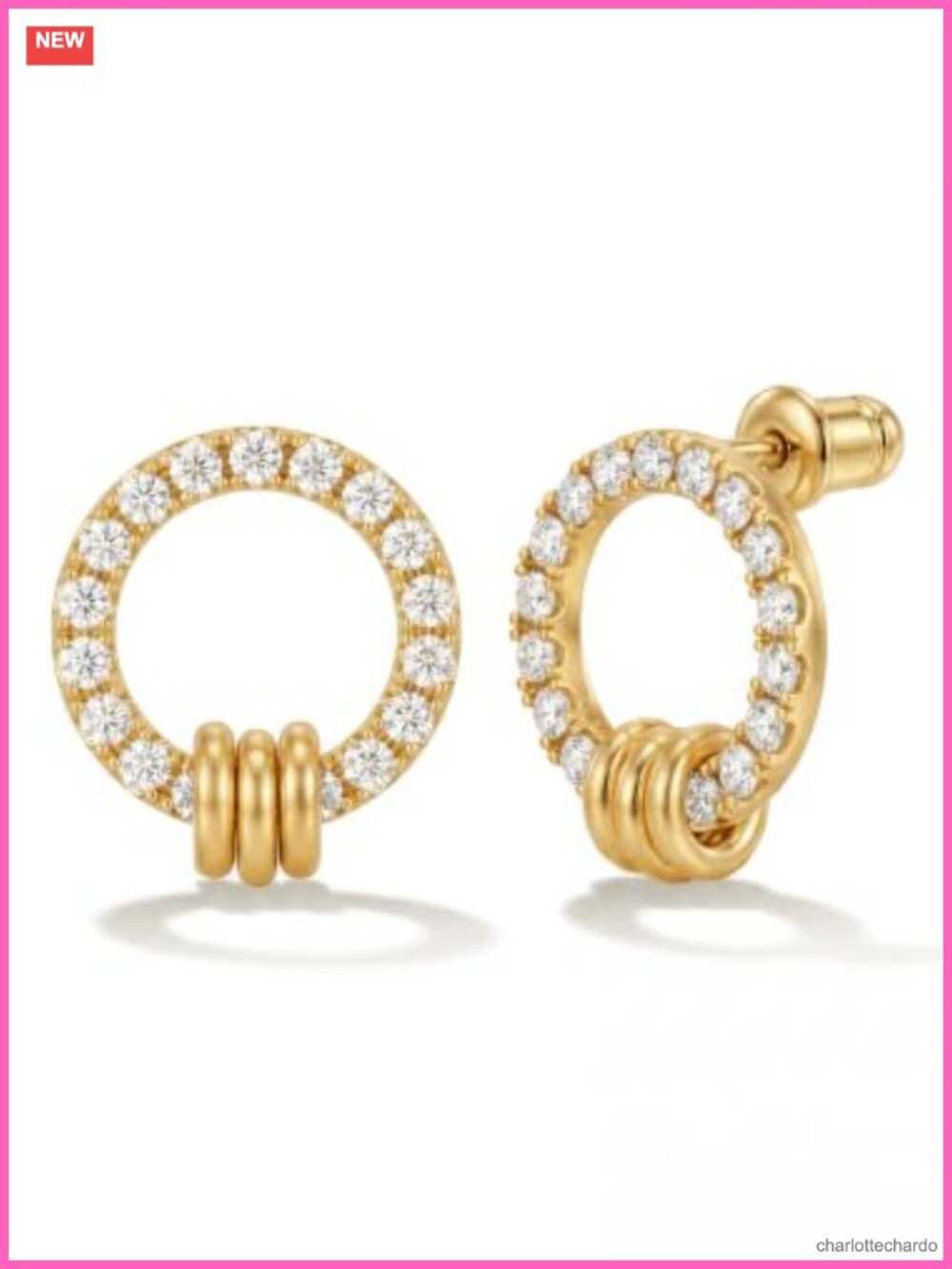 Dainty 14K Gold Plated Brass Stud Earrings with Zirconia for Women